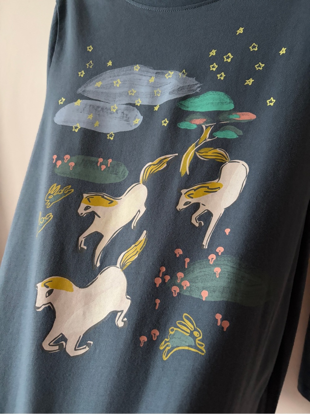 Tea Collection Kids Long-Sleeve Graphic Tee - Blue w/ Horse + Bunny Print Cotton